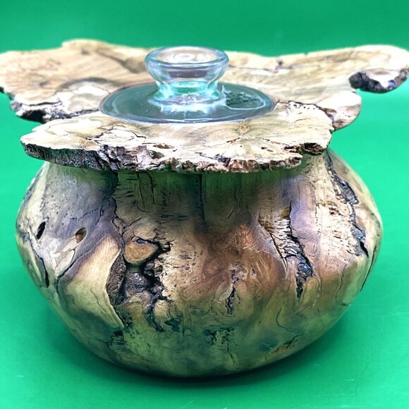 Rustic Artisan Burl Wood Jar Oil Candle Glass Insert Natural Edge Turned Vessel - Picture 1 of 12